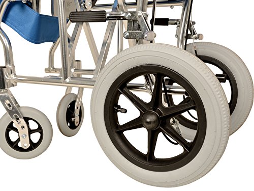 GIMA ref 43250 Silla de ruedas modelo Queen de aluminio, tela azul claro, asiento 46cm, ultra ligera 9.5kg, ruedas delanteras 15cm, ruedas traseras 30 cm con frenos de bloqueo