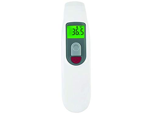 GIMA - Termómetro de fiebre infrarrojo frontal, termómetro láser digital profesional, lectura instantánea, sin contacto, para bebés, niños y adultos, Thermoscanner con alarma, 2 AAA incluidas