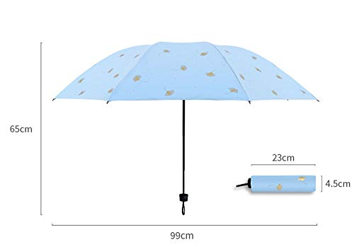 Ginkgo - Paraguas plegable de poliéster con impresión bronceadora, con pegamento negro, 8 marco de acero hueso, resistente al viento, suministros escolares Rosa rosa