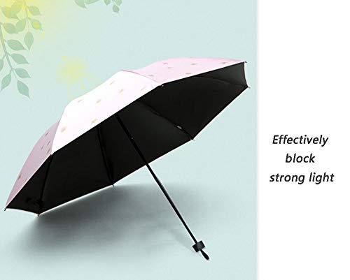 Ginkgo - Paraguas plegable de poliéster con impresión bronceadora, con pegamento negro, 8 marco de acero hueso, resistente al viento, suministros escolares Rosa rosa