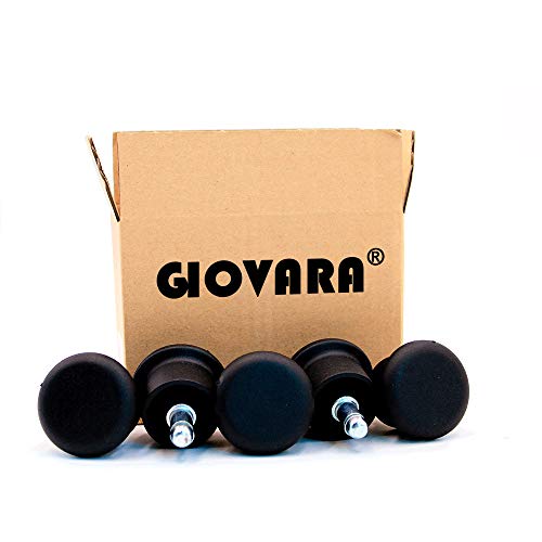 GIOVARA - Juego de 5 Ruedas deslizantes para Silla de Oficina (11 mm x 22 mm, 50 mm de diámetro), Color Negro