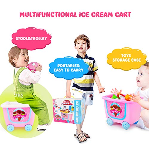 GizmoVine Carrito de Helados Juguetes para 2 3 4 años Niñas, 31pcs Pretender Comida Set de Juegos Niños Actividad & Desarrollo Temprano Educación Regalos (2019 Actualizado)