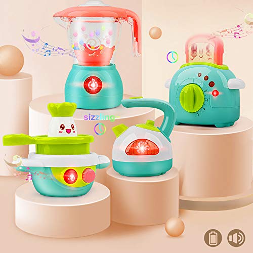 GizmoVine Cocina Juguete con Luz y Musica para NiñOs con Tostadora, Batidora, Hervidor y Estufa para BebéS 2 3 4 AñOs NiñOs NiñAs