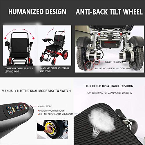 GJHW Ligera Silla de Ruedas eléctrica compacta Motor sin escobillas Viajes Marco de Aluminio Plegable de la batería portátil Inteligente Scooter de Litio,24V12A/15km
