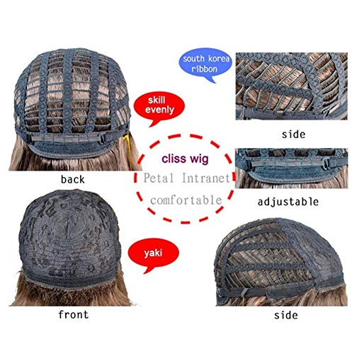 GJJSZ Sintético For's Midsplit Style Cabello Liso hasta los Hombros Cosplay Party Club Peluca Completa Peluca sintética Suelta rizada Suelta para Mujer Cabello Natural Resistente al Calor-Dorado