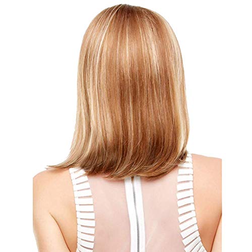 GJJSZ Sintético For's Midsplit Style Cabello Liso hasta los Hombros Cosplay Party Club Peluca Completa Peluca sintética Suelta rizada Suelta para Mujer Cabello Natural Resistente al Calor-Dorado
