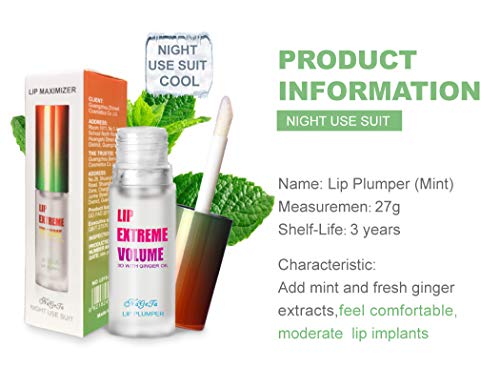 GL-Turelifes Lip Plumper Brillo labial, Ginger Mint Lip Balm Plumper Lip Extreme Volumen, labios hidratantes Enhancer, hidratar, eliminar las arrugas de sequedad (Transparente)