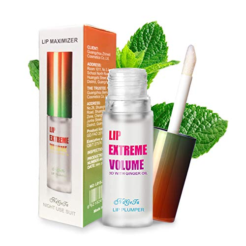 GL-Turelifes Lip Plumper Brillo labial, Ginger Mint Lip Balm Plumper Lip Extreme Volumen, labios hidratantes Enhancer, hidratar, eliminar las arrugas de sequedad (Transparente)