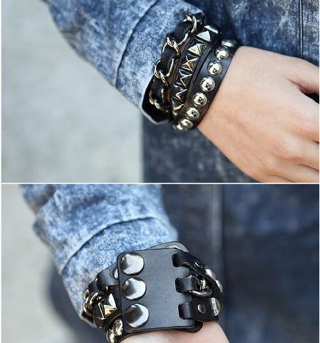 Gleader Pulsera de Cuero Multicapas Decoracion de Remaches Estilo de Punk Rock