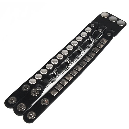Gleader Pulsera de Cuero Multicapas Decoracion de Remaches Estilo de Punk Rock