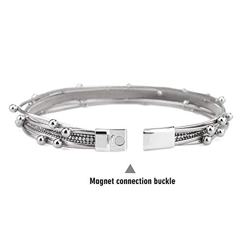 Gleamart Multi-Layer Pulsera de Cuero Perlas Wrap para Mujeres Plata