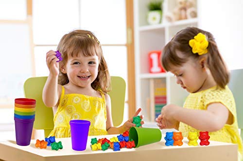 Gleeporte Contar con los Osos de Colores coordinados Ordenación de Las Copas Montessori clasificación y conteo de Juguetes educativos (67 Piezas Set) 60 Osos 6 Copas Bolsa de Almacenamiento