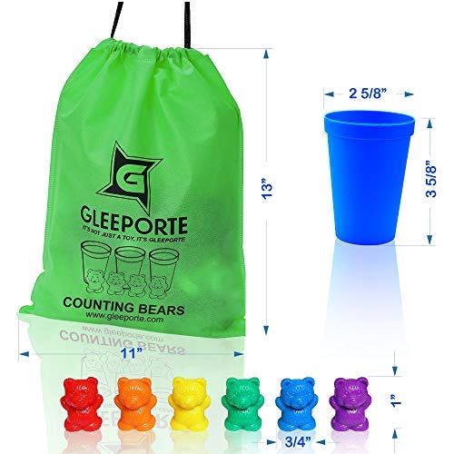 Gleeporte Contar con los Osos de Colores coordinados Ordenación de Las Copas Montessori clasificación y conteo de Juguetes educativos (67 Piezas Set) 60 Osos 6 Copas Bolsa de Almacenamiento