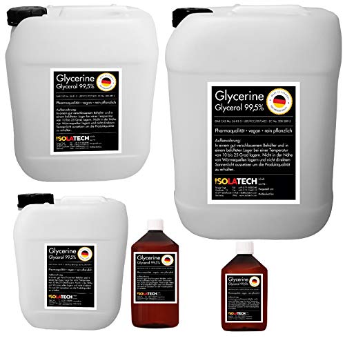 Glicerina 99.5% grado farmacéutico, vegetal puro, glicerina glicerol líquido transparente Botella de 1L (contenido 1,2kg)