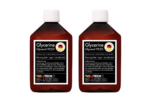 Glicerina 99.5% grado farmacéutico, vegetal puro, glicerina glicerol líquido transparente Botella de 1L (contenido 1,2kg)