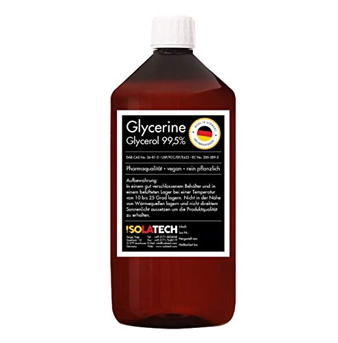 Glicerina 99.5% grado farmacéutico, vegetal puro, glicerina glicerol líquido transparente Botella de 1L (contenido 1,2kg)