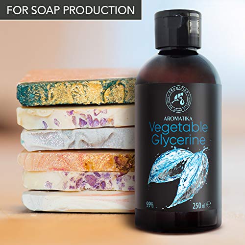 Glicerina Vegetal 250ml - 99% Puro - Líquido - Cuidado para la Cara - Cuerpo - Cabello - Base Líquida - Jabón Líquido para el Cabello - Cosméticos Hechos a Mano - Hidratante Facial - Base de Jabón
