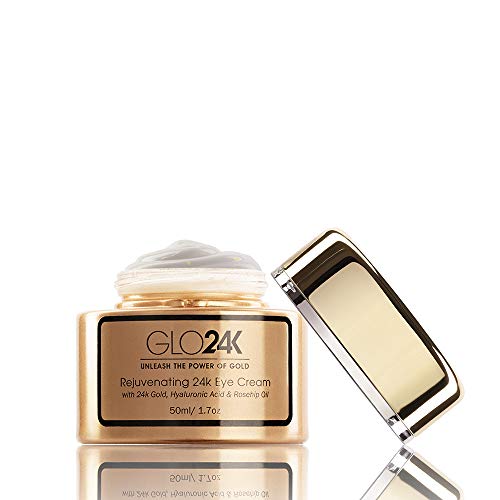GLO24K crema para los ojos con oro de 24 k, formula antienvejecimiento con vitaminas, ‡cido hialur—nico, aceite de rosa mosqueta