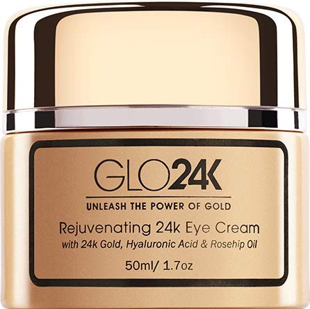 GLO24K crema para los ojos con oro de 24 k, formula antienvejecimiento con vitaminas, ‡cido hialur—nico, aceite de rosa mosqueta