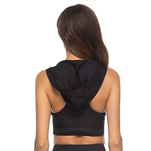 Gloabaltrade001 Mujer Sujetador Deportivo con Relleno Push Up Bustier Sport Tops Correas Fitness Yoga Bra con Capucha Shock Absorber Alto Impacto L
