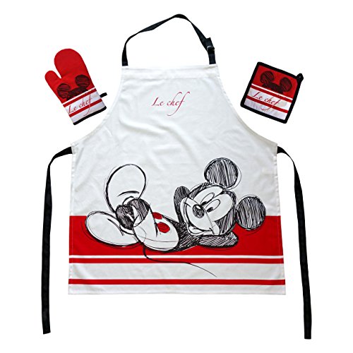 Global Labels El regalo para los fans de Walt Disney Mickey Mouse - Juego de delantales de cocina con delantal, 100% algodón