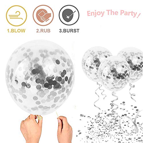 Globos Confeti de Plata Blanca, Paquete de 50 Globos de Fiesta de Cromo Metálico Plateado de 12 pulgadas con Cinta de Plata para Decoraciones de Baby Shower de Cumpleaños de Boda