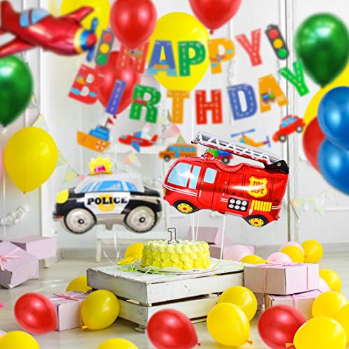 Globos Cumpleaños de Niños, GiganteXXL Cumpleaños Decoraciones Transporte Tema Avión Tren Coche de policía Autobús Escolar Yate Camión de Bomberos Primeros de la Torta para Niño Cumpleaños