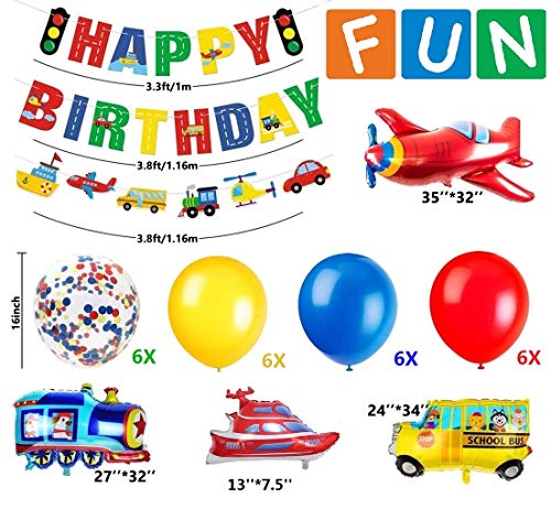 Globos Cumpleaños Decoracione de Niños, Feliz Cumpleaños Decoración Fiesta Cumpleaños Globo de Transporte, Avión Tren Coche de policía Autobús