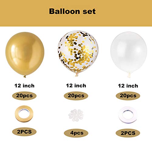 Globos de Confeti Dorado|Globos Dorados|Globos Metalizados Dorados|60 piezas 12 Pulgadas Globos Dorado Blanco, Para Decoraciones de Cumpleaños, Bodas, Fiestas, Ceremonias de Graduación.（Dorado）