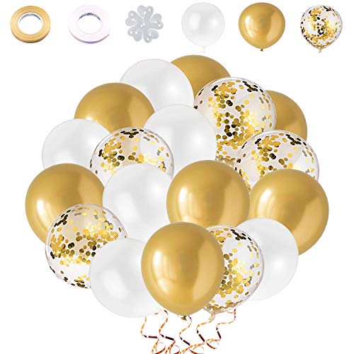 Globos de Confeti Dorado|Globos Dorados|Globos Metalizados Dorados|60 piezas 12 Pulgadas Globos Dorado Blanco, Para Decoraciones de Cumpleaños, Bodas, Fiestas, Ceremonias de Graduación.（Dorado）