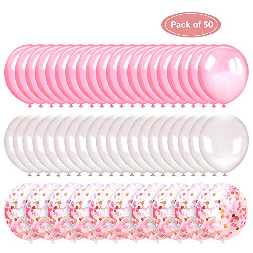 Globos rosa y blanco,AivaTobGlobos de Confeti Globos de látex de 50 piezas 12'' Fiesta para la boda, decoración de cumpleaños, baby shower, día de San Valentín