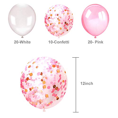 Globos rosa y blanco,AivaTobGlobos de Confeti Globos de látex de 50 piezas 12'' Fiesta para la boda, decoración de cumpleaños, baby shower, día de San Valentín