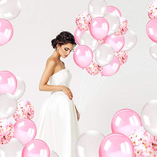 Globos rosa y blanco,AivaTobGlobos de Confeti Globos de látex de 50 piezas 12'' Fiesta para la boda, decoración de cumpleaños, baby shower, día de San Valentín