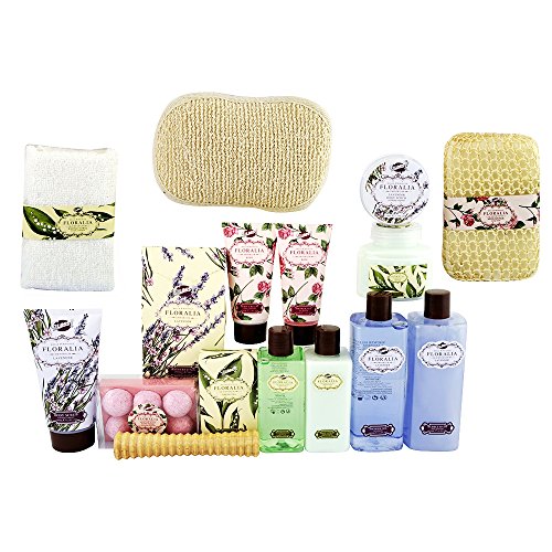 Gloss - caja de baño, caja de regalo para mujeres - ¡ Caja de Regalo - Juego de Baño Premium Floralia Colección Scent Lavanda, Té Verde y Rosa - 21pcs