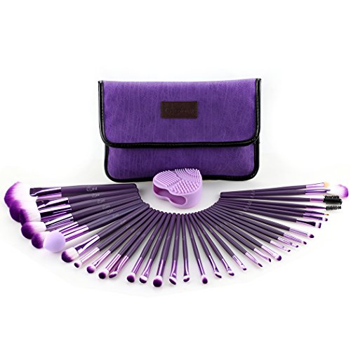 Glow Set de brochas para maquillaje (34 Piezas, Morado)