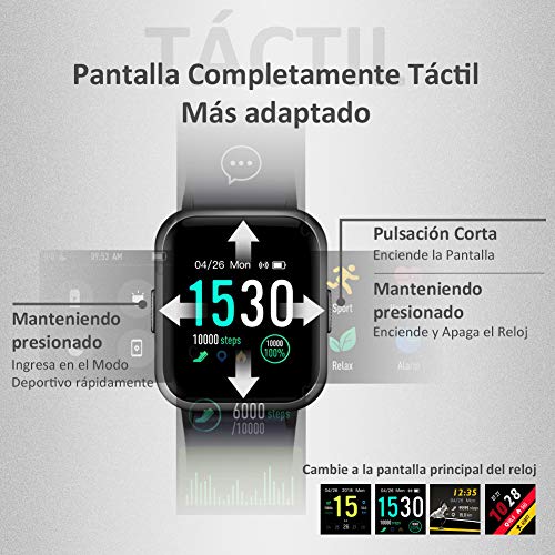 Glymnis Reloj Inteligente Smartwatch Impermeable IP68 Pulsera Actividad con Pulsómetro Monitor de Sueño Pantalla Táctil Completa Reloj Deportivo para Android iOS Azul