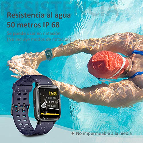 Glymnis Reloj Inteligente Smartwatch Impermeable IP68 Pulsera Actividad con Pulsómetro Monitor de Sueño Pantalla Táctil Completa Reloj Deportivo para Android iOS Azul