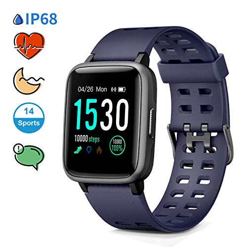 Glymnis Reloj Inteligente Smartwatch Impermeable IP68 Pulsera Actividad con Pulsómetro Monitor de Sueño Pantalla Táctil Completa Reloj Deportivo para Android iOS Azul