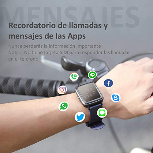 Glymnis Reloj Inteligente Smartwatch Impermeable IP68 Pulsera Actividad con Pulsómetro Monitor de Sueño Pantalla Táctil Completa Reloj Deportivo para Android iOS Azul