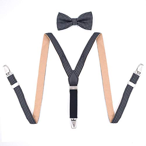 GMANKEE Tirantes para Adolescentes Juego De Corbata para Niños 3 Tirantes con Clip 2.0X70Cm Correa De Suspensión En Forma De Y De Punto De Cincha, Traje De 2.0 Puntos-Negro