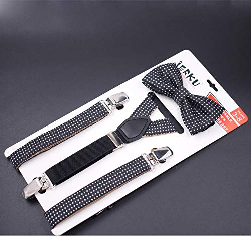 GMANKEE Tirantes para Adolescentes Juego De Corbata para Niños 3 Tirantes con Clip 2.0X70Cm Correa De Suspensión En Forma De Y De Punto De Cincha, Traje De 2.0 Puntos-Negro