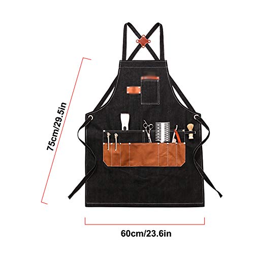 GMF Delantal Camarero 75 X 60cm, 1pcs Delantal Profesional Peluqueria, Delantal De Lona, para Hornear, Pintar, Cocina Casera, Restaurante, Cafetería, con Bolsillo, Negro