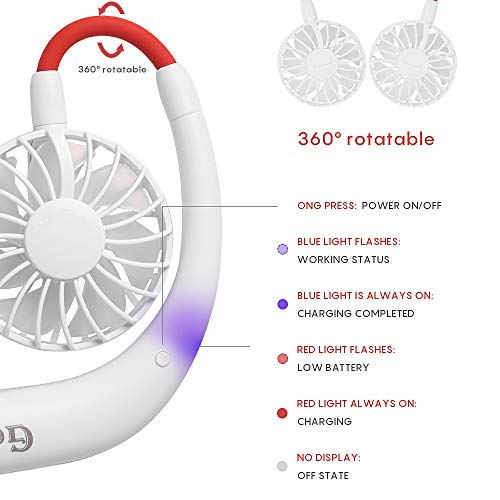 GOAMZ Mini Ventilador Micro USB de Cuello Portatil Mano Libre Recargable Ventilador Electrico para Coche Deporte Oficina Hogar Viajar Acampar
