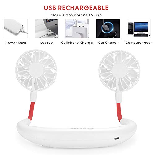 GOAMZ Mini Ventilador Micro USB de Cuello Portatil Mano Libre Recargable Ventilador Electrico para Coche Deporte Oficina Hogar Viajar Acampar