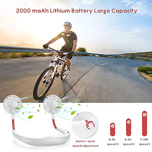 GOAMZ Mini Ventilador Micro USB de Cuello Portatil Mano Libre Recargable Ventilador Electrico para Coche Deporte Oficina Hogar Viajar Acampar