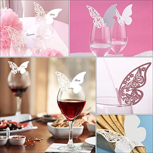 Gobesty Tarjeta de Copa Mariposa, 100 PCS Hollow Wine Glass Decoración Número de mesa Decoración para boda, fiesta de Navidad, decoración de cumpleaños