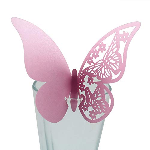 Gobesty Tarjeta de Copa Mariposa, 100 PCS Hollow Wine Glass Decoración Número de mesa Decoración para boda, fiesta de Navidad, decoración de cumpleaños