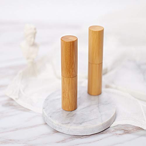 Gobesty Tubos de bálsamo labial vacíos, 2 piezas de bambú Contenedores de tubo de lápiz labial vacíos Soporte de lápiz labial recargable para bricolaje Dispensador de bálsamo labial, 3ML