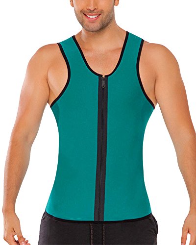 GODGETS Hombres Camisetas Termicas de Compresion de Neopreno para Sudaracion Excesiva Desarrollo Muscular Adelgazar Rápido con Quema Grasa Faja Barriga y Abdomen Verde 2XL