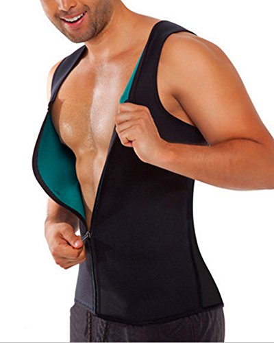 GODGETS Hombres Camisetas Termicas de Compresion de Neopreno para Sudaracion Excesiva Desarrollo Muscular Adelgazar Rápido con Quema Grasa Faja Barriga y Abdomen Verde 2XL